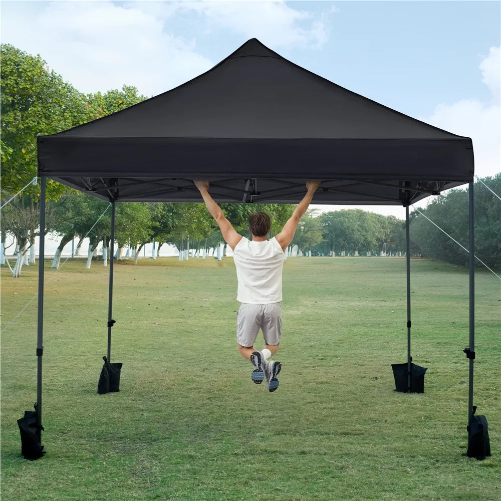 10X10Ft Outdoor Pop up Canopy Tent with Wheeled Carry Bag, Black