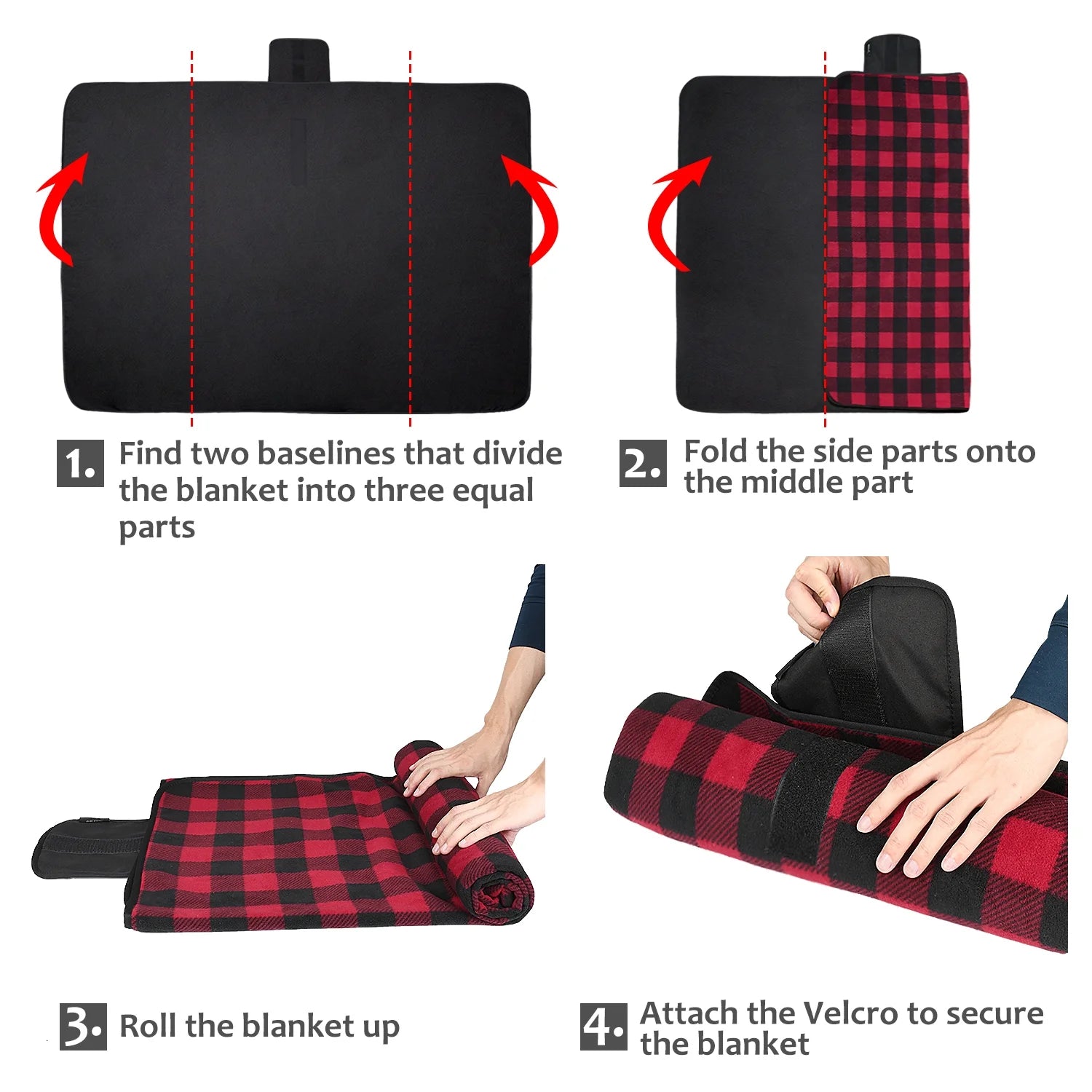 Waterproof Outdoor Blanket with Sherpa Lining, Windproof Triple Layers Warm Comfy Foldable for Camping Stadium, Sports, Picnic, Grass, Pet, Red Plaid No Sherpa(Fleece Only)51''X 59''