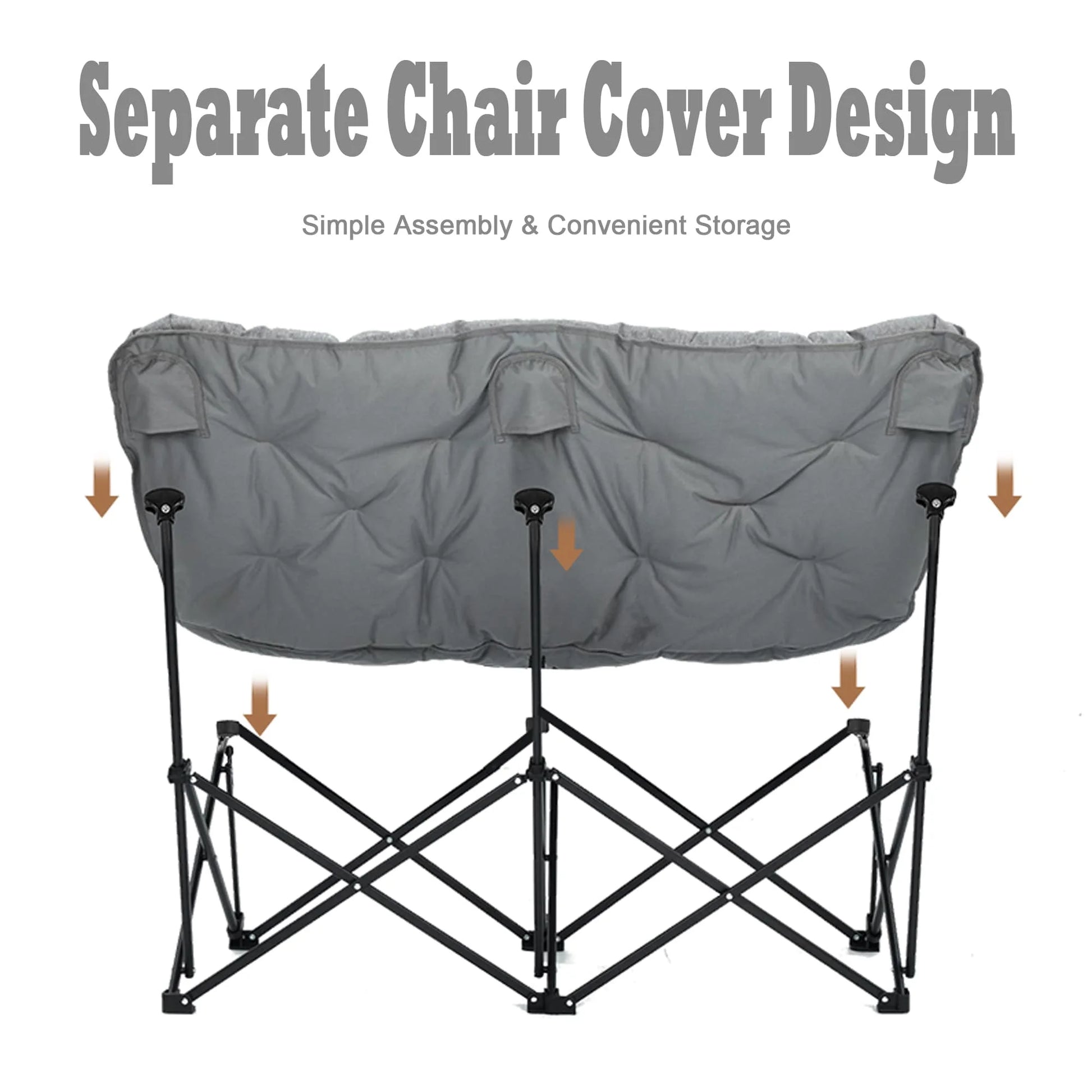 Double Camping Chair for Adult, Oversized Padded Loveseat Sofa, Folding Lawn Chair Support 600Lbs, Grey