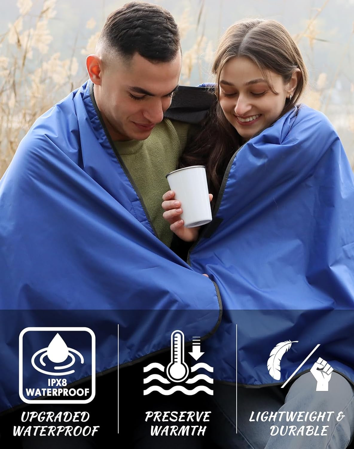 Outdoor Waterproof Stadium Blanket, XL Large (79"X 59") Hooded Stadium Blankets with Fleece,Portable,Warm outside Blankets for Cold Weather, Camping, Sports, Beach, Football, Festivals