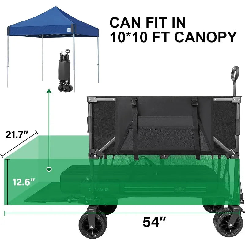 Double Decker Wagon 600Lb Capacity & 400L Collapsible Sports Wagon with Big Wheels for Sand