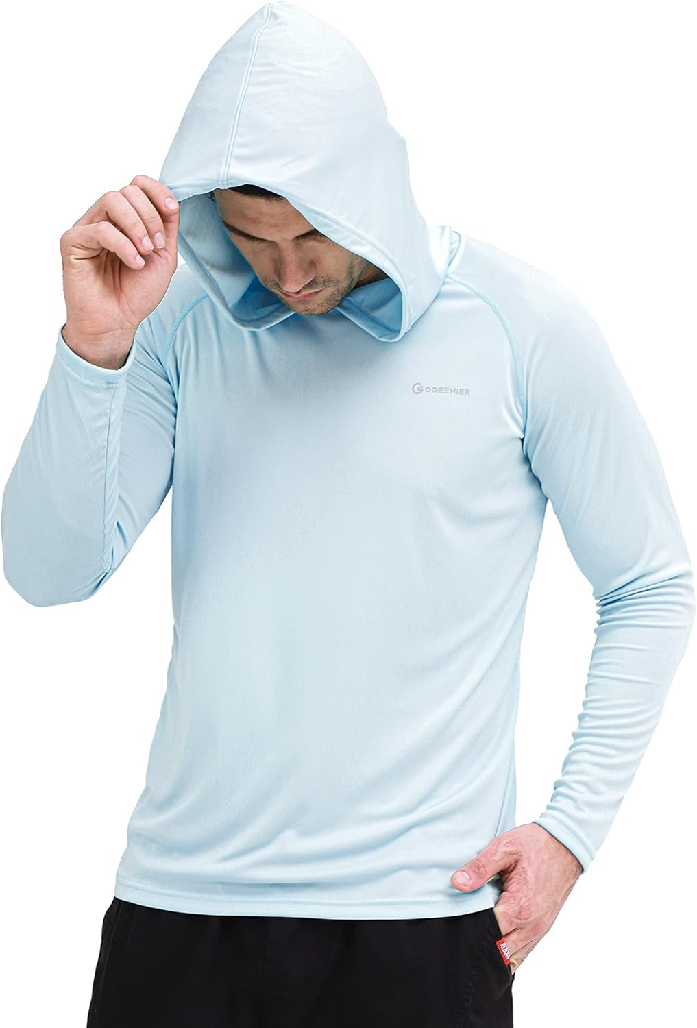 Men'S UPF 50+ Sun Protection Hoodie Outdoor Long Sleeve T-Shirt for Running, Fishing, Hiking