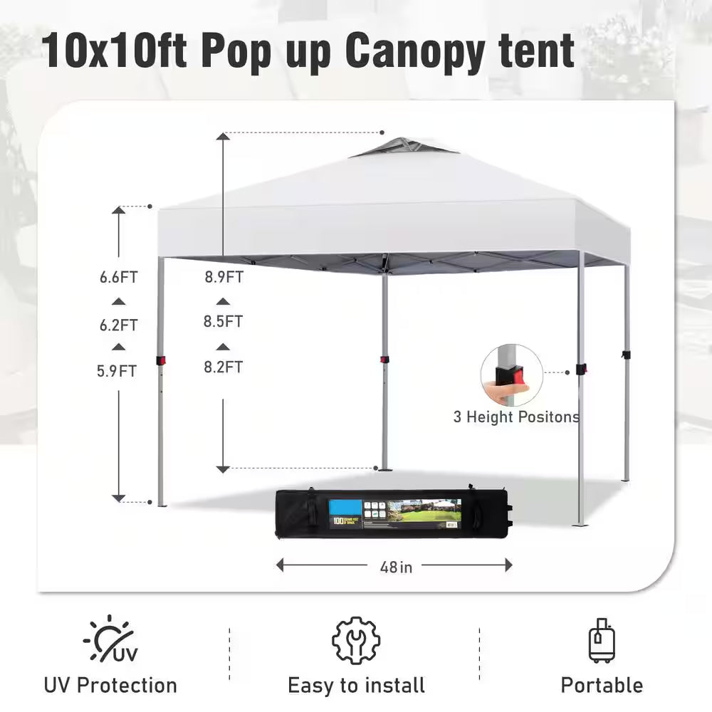 10 Ft. X 10 Ft. Instant Canopy Pop up Tent in White with Wheeled Bag