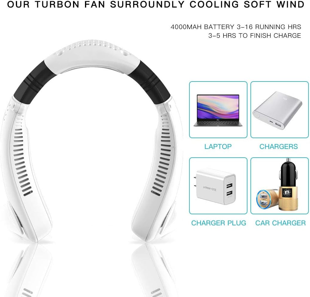 Personal Air Conditioners Neck Fan,Hands Free Bladeless Fan,Semiconductor Cooling Portable Neck Fan,4000 Man Battery Operated Wearable Personal Neck Fan,Usb Rechargeable