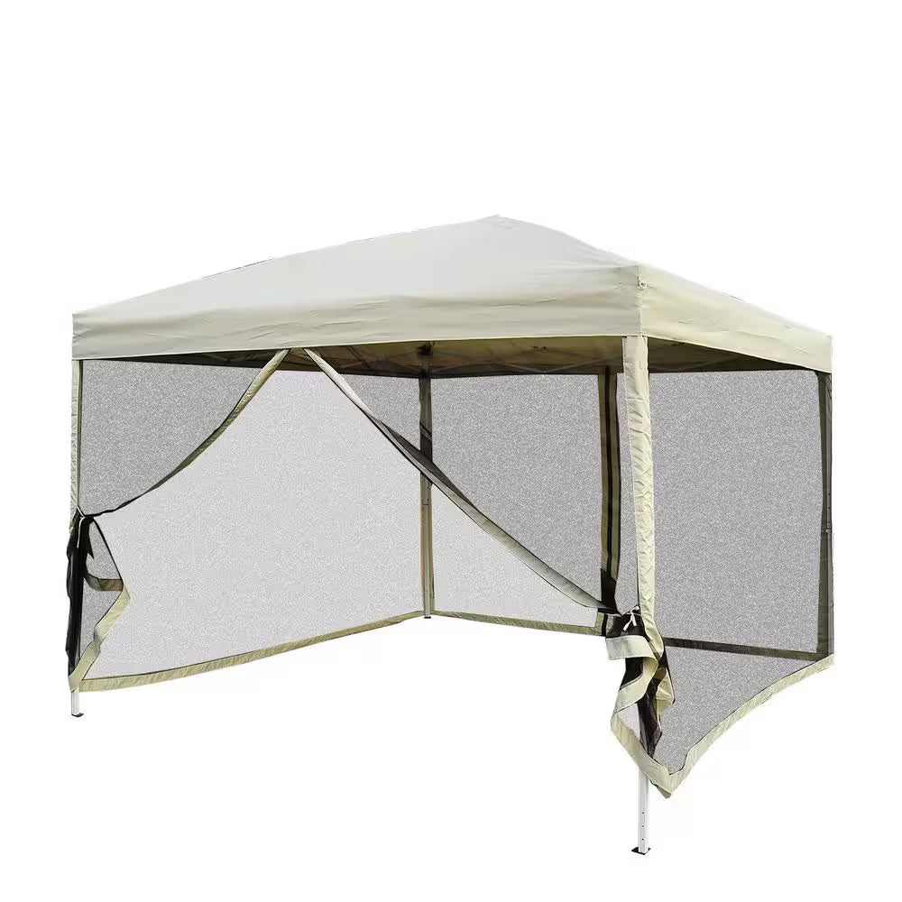 10 Ft. X 10 Ft. Easy Pop up Canopy Shade Tent with Breathable Mesh Sidewalls and Included Transport Carrying Bag, Beige