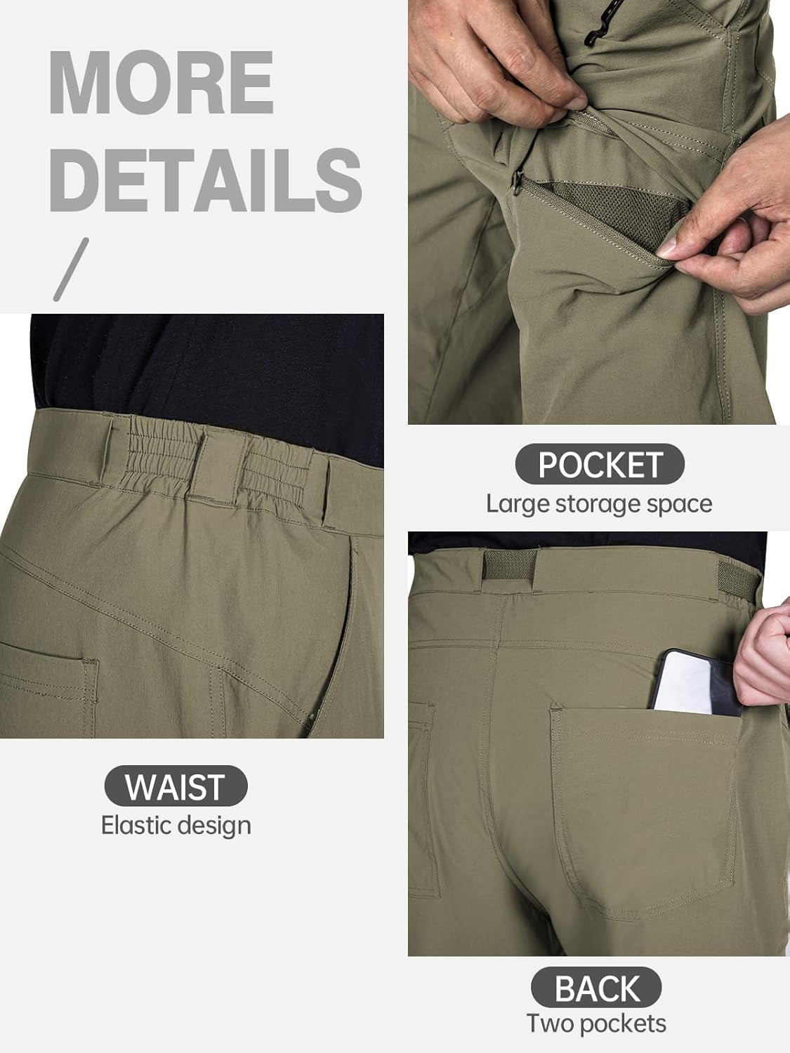 Men'S Outdoor Cargo Hiking Pants with Belt Lightweight Waterproof Quick Dry Tactical Pants Nylon Spandex