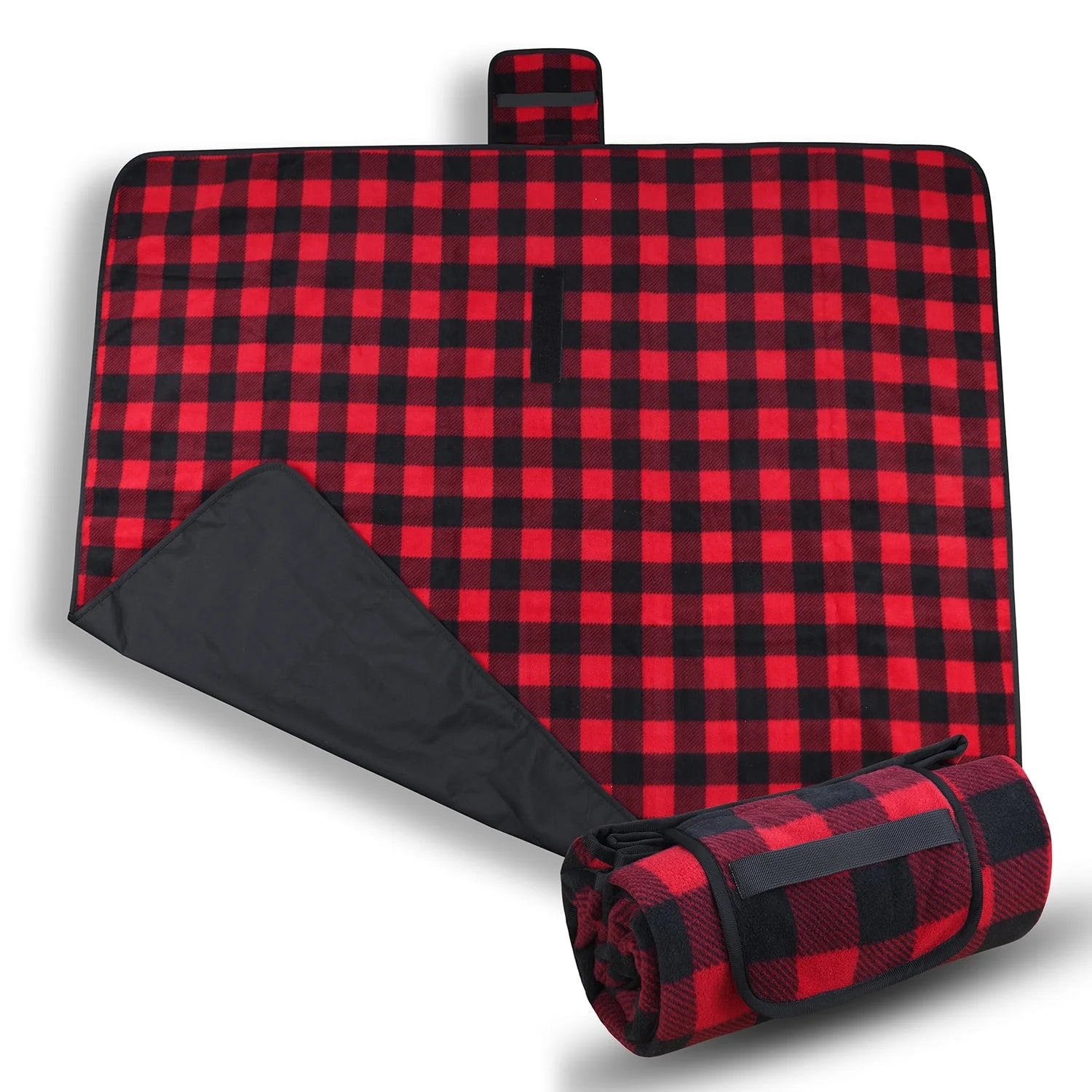 Waterproof Outdoor Blanket with Sherpa Lining, Windproof Triple Layers Warm Comfy Foldable for Camping Stadium, Sports, Picnic, Grass, Pet, Red Plaid No Sherpa(Fleece Only)51''X 59''