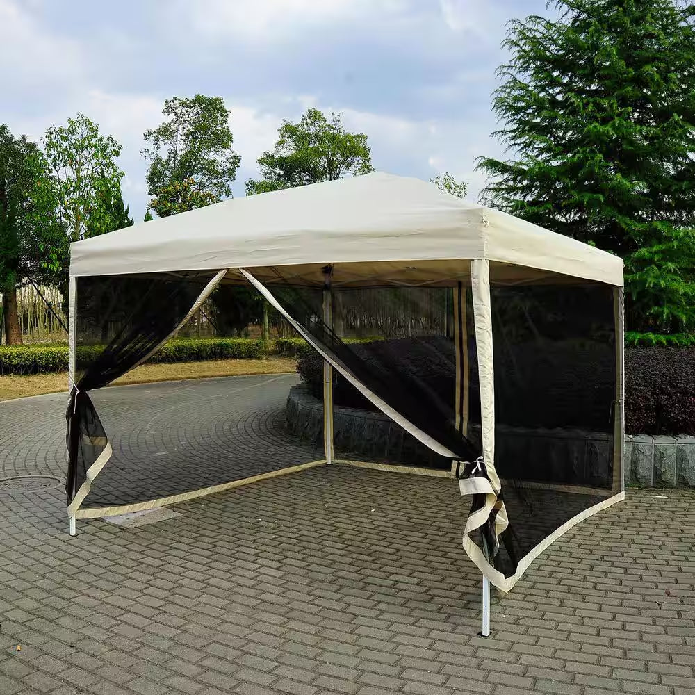 10 Ft. X 10 Ft. Easy Pop up Canopy Shade Tent with Breathable Mesh Sidewalls and Included Transport Carrying Bag, Beige