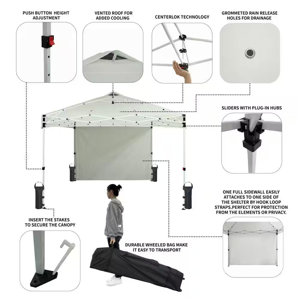 10 Ft. X 10 Ft. Commercial Instant Canopy-Pop up Tent with Wall Panel White