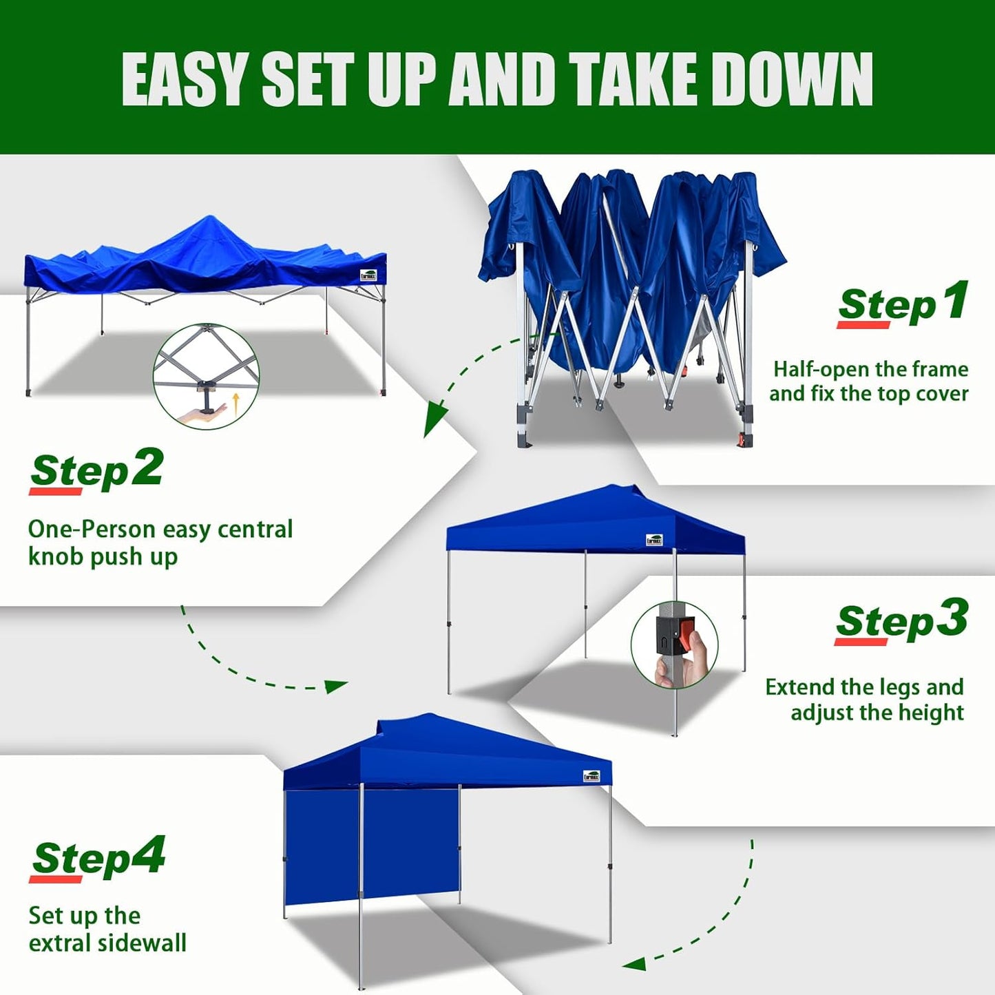 USA NOMATTER One-Person Open&Close 10X10Ft Pop up Canopy Tent,Portable Shelter Pop up Canopy for Outdoor Events with 1 Sidewall,Instant Canopies,Temporary Sunshade,Bonus 4 Sand Bags(Blue)