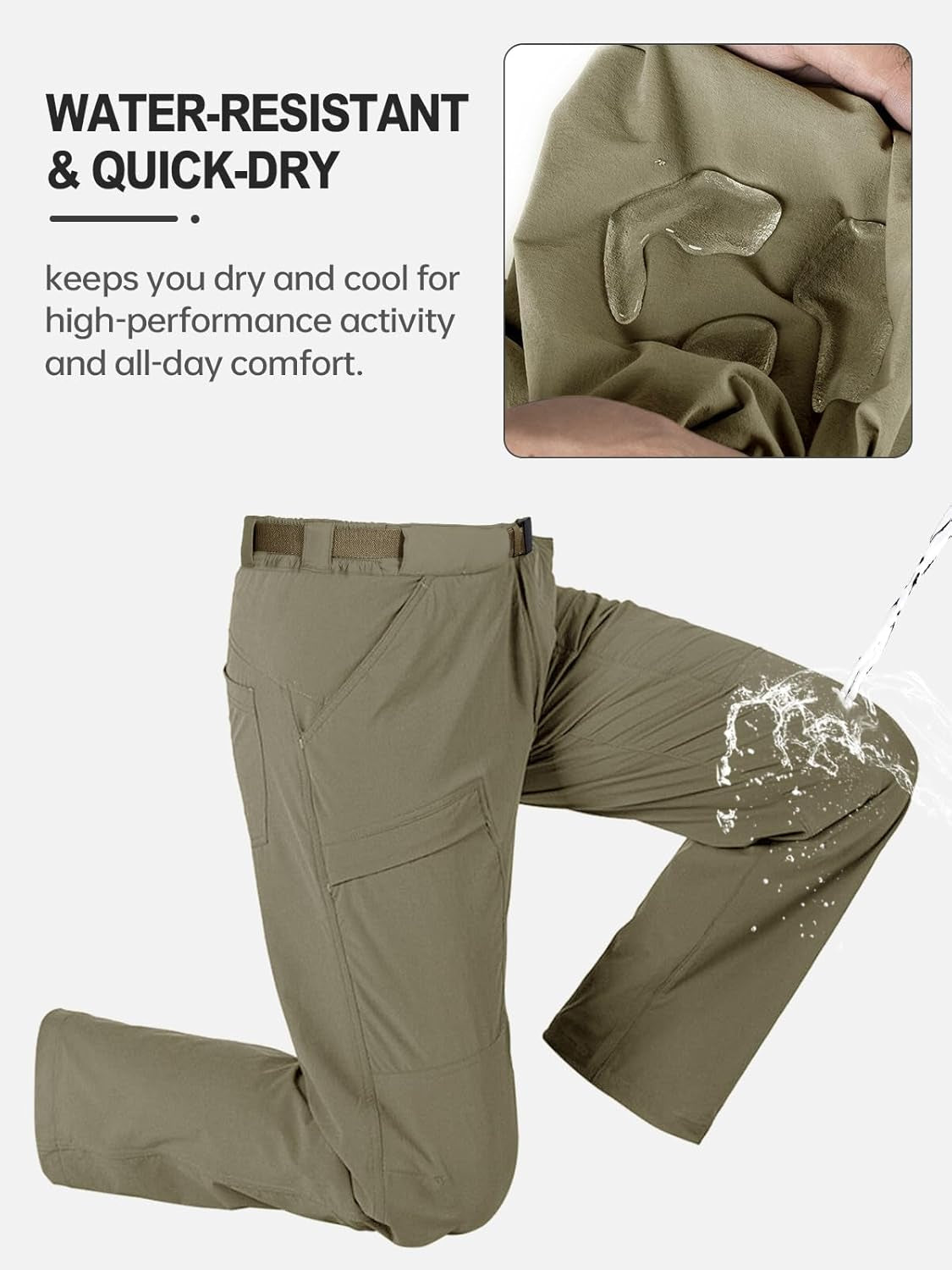 Men'S Outdoor Cargo Hiking Pants with Belt Lightweight Waterproof Quick Dry Tactical Pants Nylon Spandex