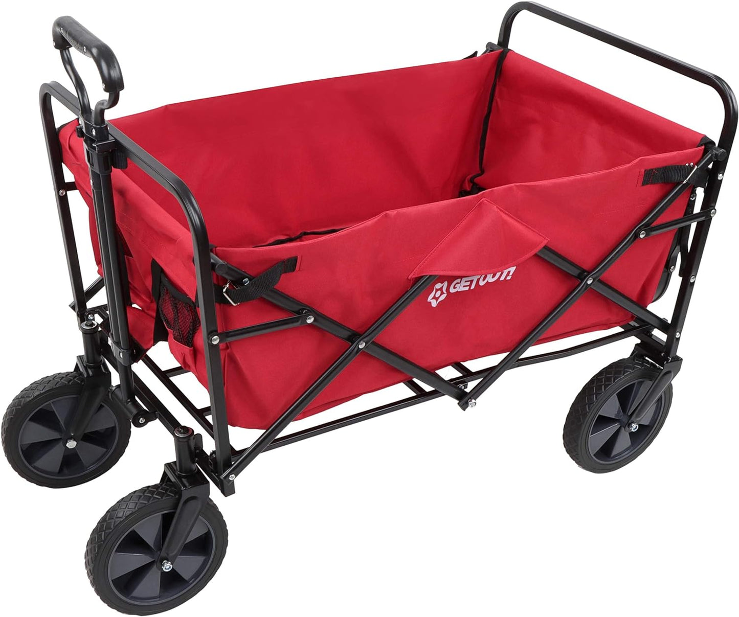 Wagons Carts Foldable Red - 220 Pound Max Heavy Duty Collapsible Folding Wagon Cart with Wheels - Utility Cloth Beach Wagon with Side Table for Garden, Sports, Groceries, Fishing, and Camping