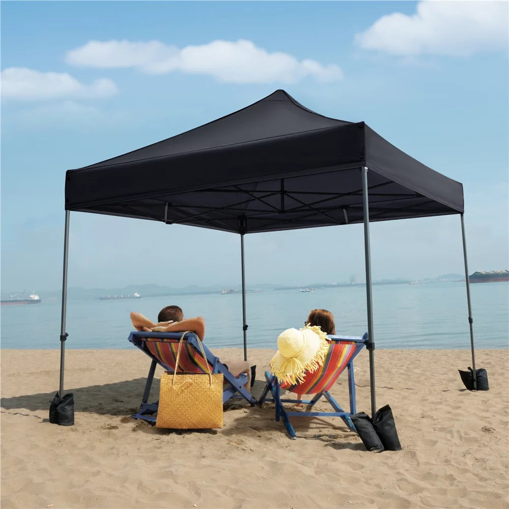 10X10Ft Outdoor Pop up Canopy Tent with Wheeled Carry Bag, Black