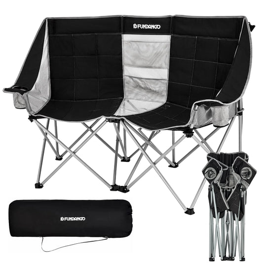 Loveseat Camping Chair Portable Double Chair for 2 Person Oversized Outdoor Folding Sofa Chair Support up to 440Lbs Black/Grey