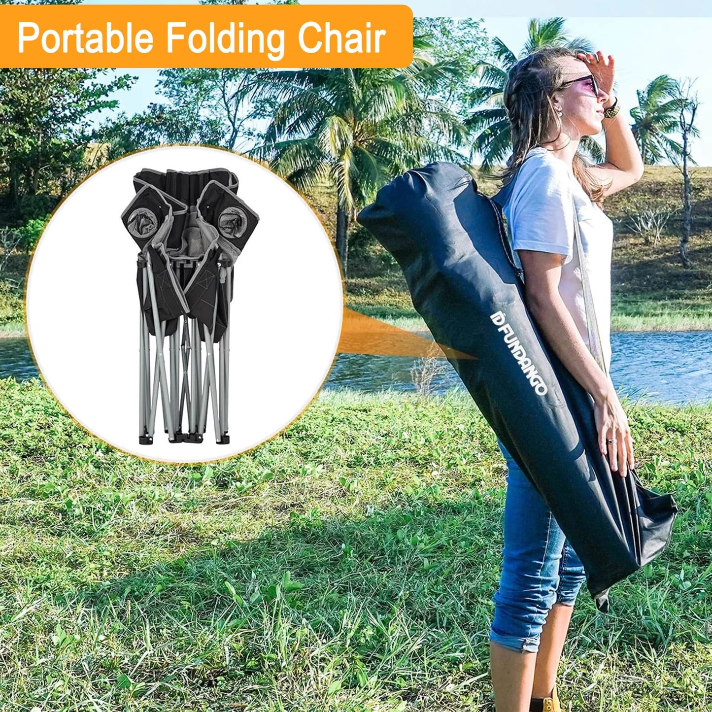 Loveseat Camping Chair Portable Double Chair for 2 Person Oversized Outdoor Folding Sofa Chair Support up to 440Lbs Black/Grey