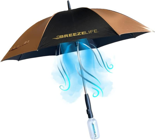 Mister Breeze, Sun Umbrella with Fan and Mister, Umbrella Mister with Built-In Fan, for Festivals, Beach and More, Blocks Harmful Sun Rays, Mist Bottle Included, Gen1 & Gen2