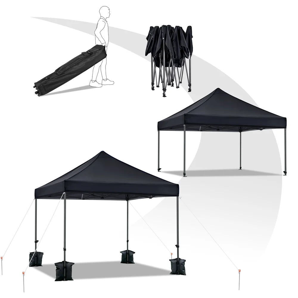 10X10Ft Outdoor Pop up Canopy Tent with Wheeled Carry Bag, Black