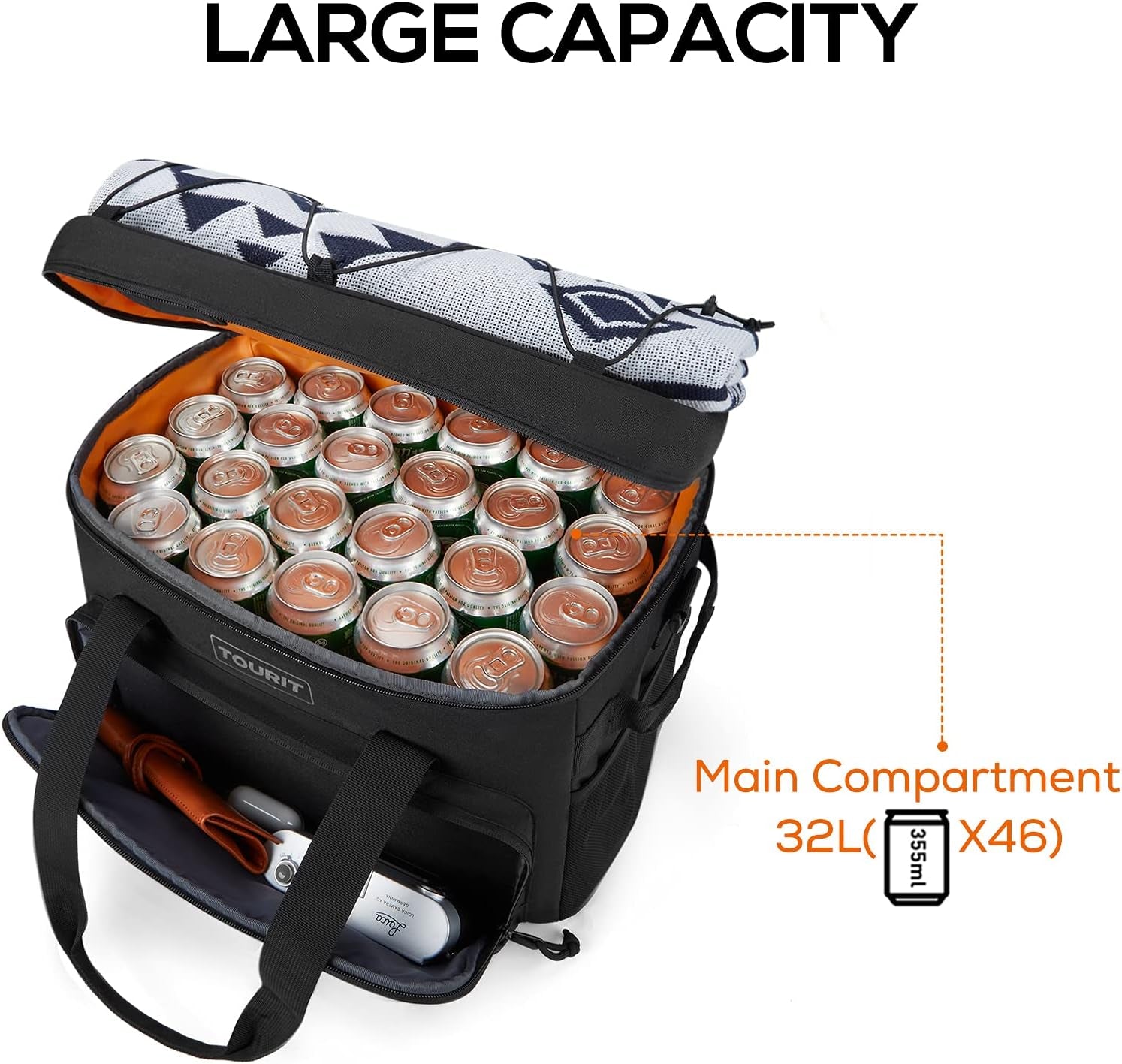 Cooler Bag 24/35/46-Can Insulated Soft Cooler Portable Cooler Bag 14.6/24/32L Large Lunch Cooler for Picnic, Beach, Work, Trip