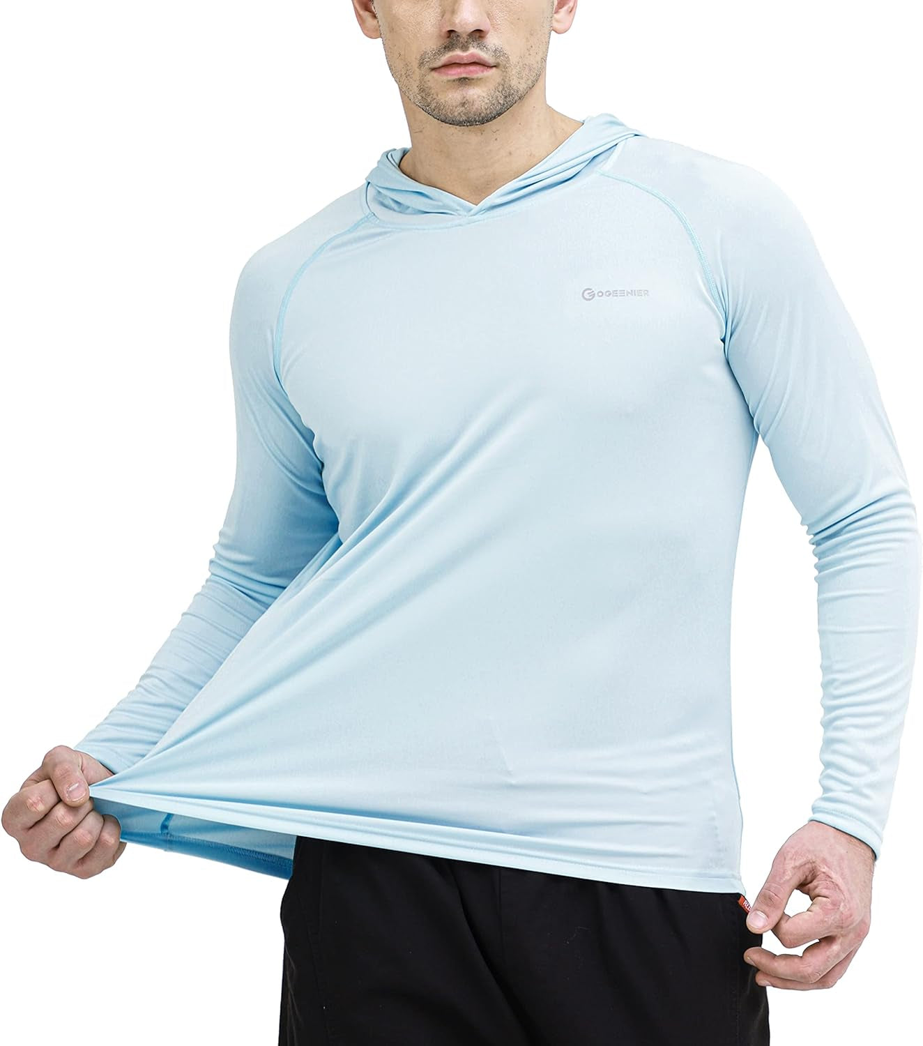 Men'S UPF 50+ Sun Protection Hoodie Outdoor Long Sleeve T-Shirt for Running, Fishing, Hiking