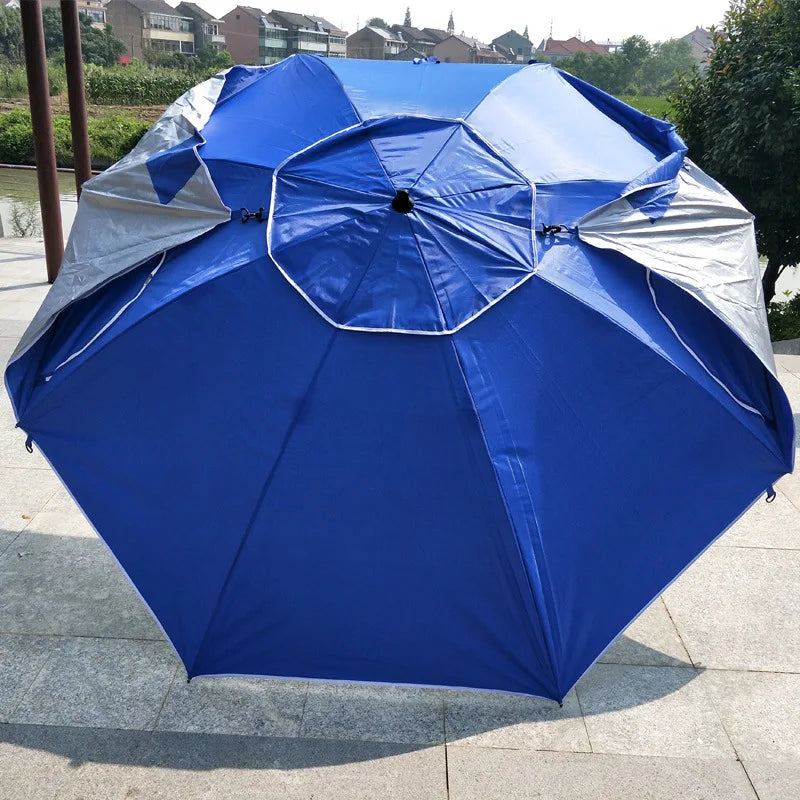 2.4M Large Beach Umbrella Tent Folding Waterproof Sun Protection Outdoor Camping Fishing Umbrella Beach Awning Parasol Rainproof