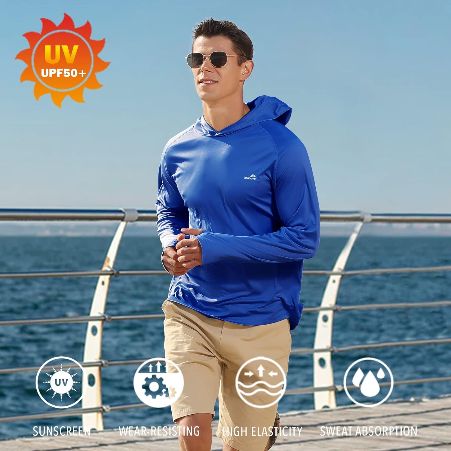 Men'S UPF 50+ Long Sleeve Sun Shirts UV Protection Hoodie Rash Guard Hiking Fishing Swim T Shirt