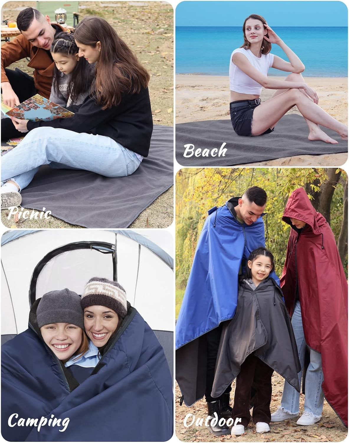 Outdoor Waterproof Stadium Blanket, XL Large (79"X 59") Hooded Stadium Blankets with Fleece,Portable,Warm outside Blankets for Cold Weather, Camping, Sports, Beach, Football, Festivals