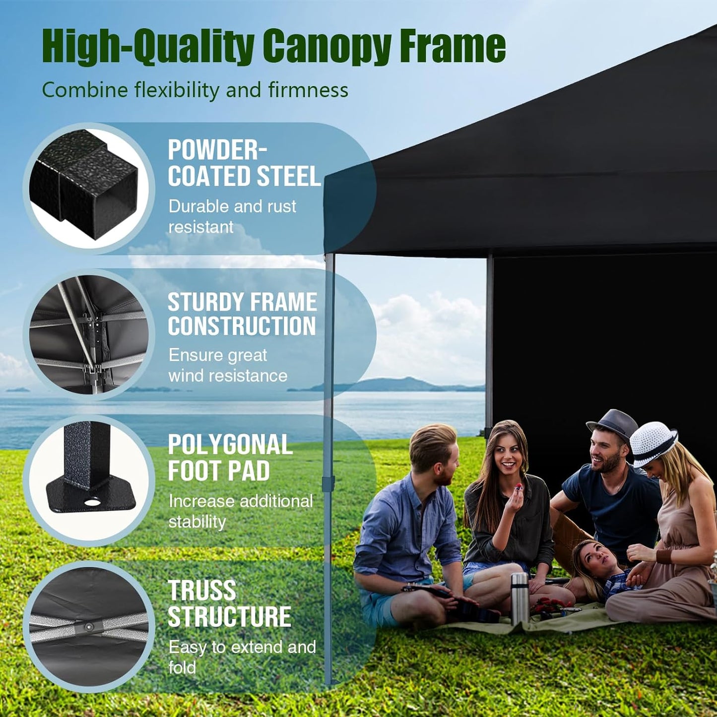 USA NOMATTER One-Person Open&Close 10X10Ft Pop up Canopy Tent,Portable Shelter Pop up Canopy for Outdoor Events with 1 Sidewall,Instant Canopies,Temporary Sunshade,Bonus 4 Sand Bags(Blue)