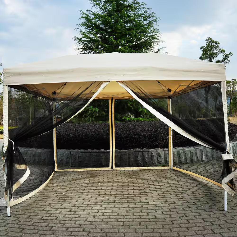 10 Ft. X 10 Ft. Easy Pop up Canopy Shade Tent with Breathable Mesh Sidewalls and Included Transport Carrying Bag, Beige