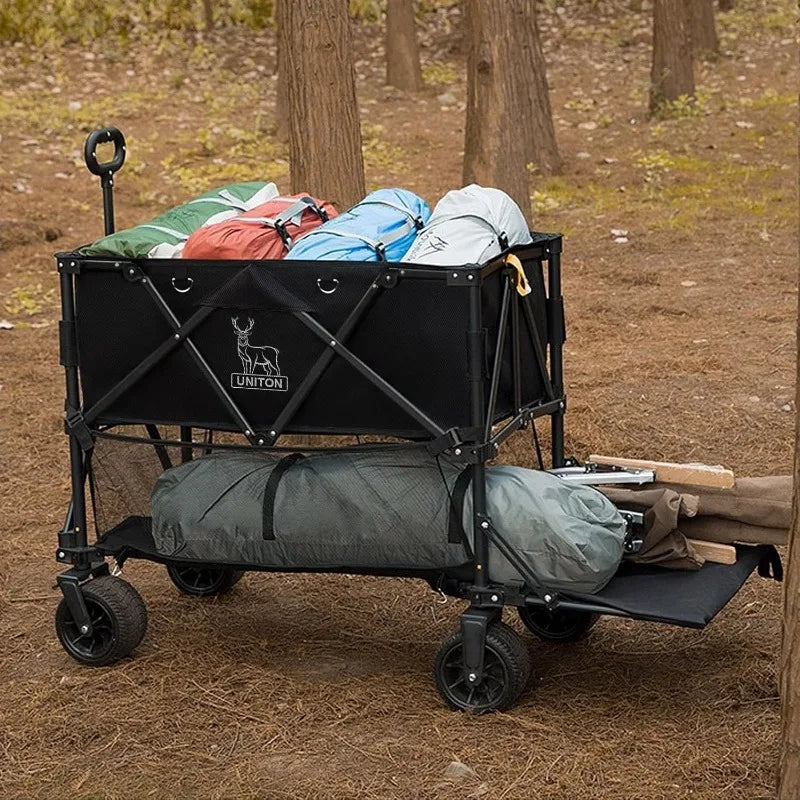 Double Decker Wagon 600Lb Capacity & 400L Collapsible Sports Wagon with Big Wheels for Sand